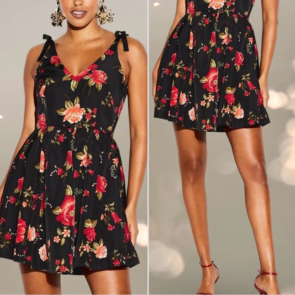 NWTS🌹THE OCCASION XL🌹BLACK ROSE TAFFETA FIT & FLARE SWING DRESS BACK ZIP CLOSURE - Picture 5 of 16